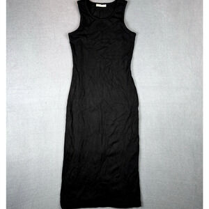 Marine Layer Womens Small Lexi Daytime Dress Black Ribbed Sleeveless Slit